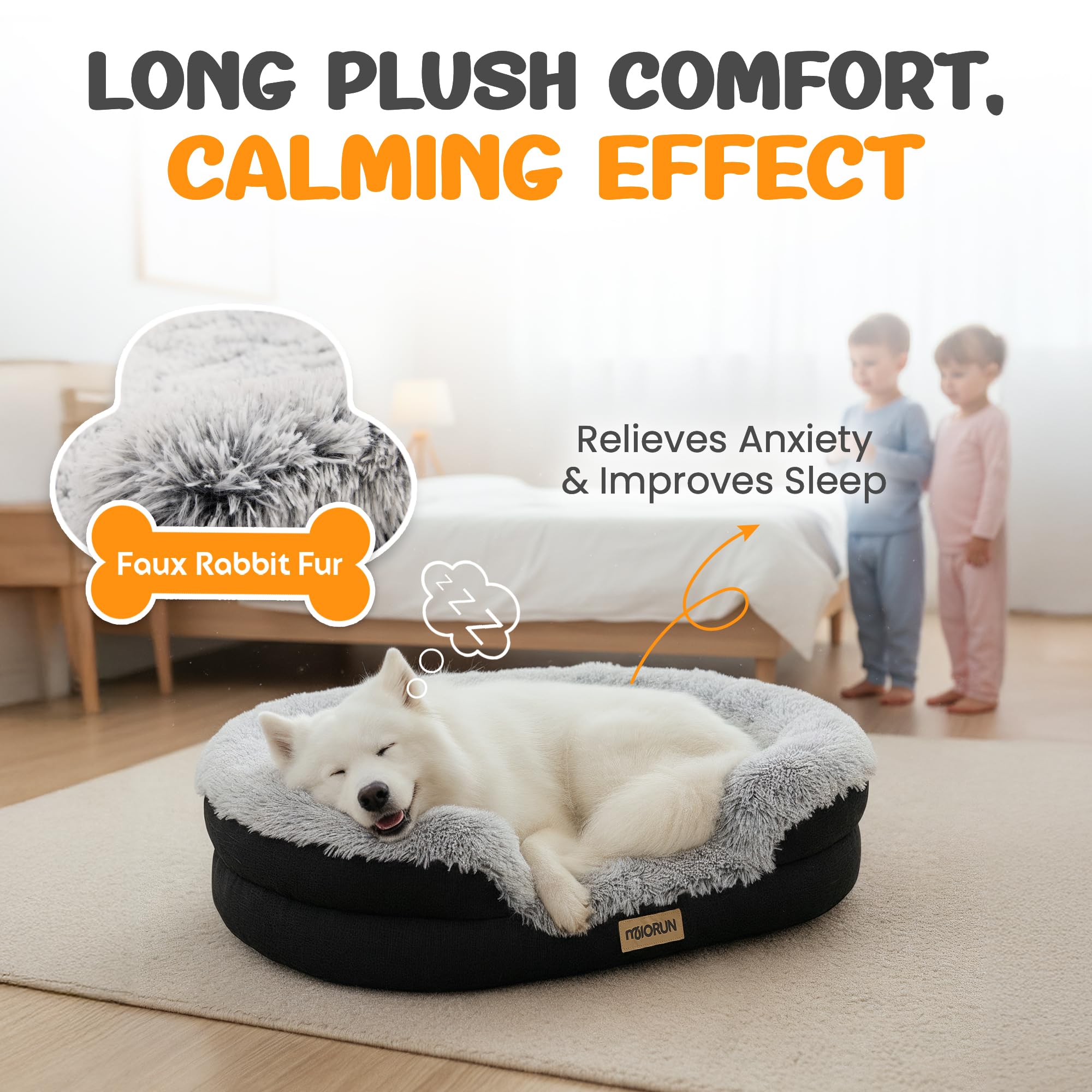 Miorun fluffy bed curved bolster closeup shows wraparound neck support.
