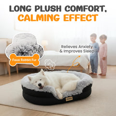 Miorun fluffy bed curved bolster closeup shows wraparound neck support.