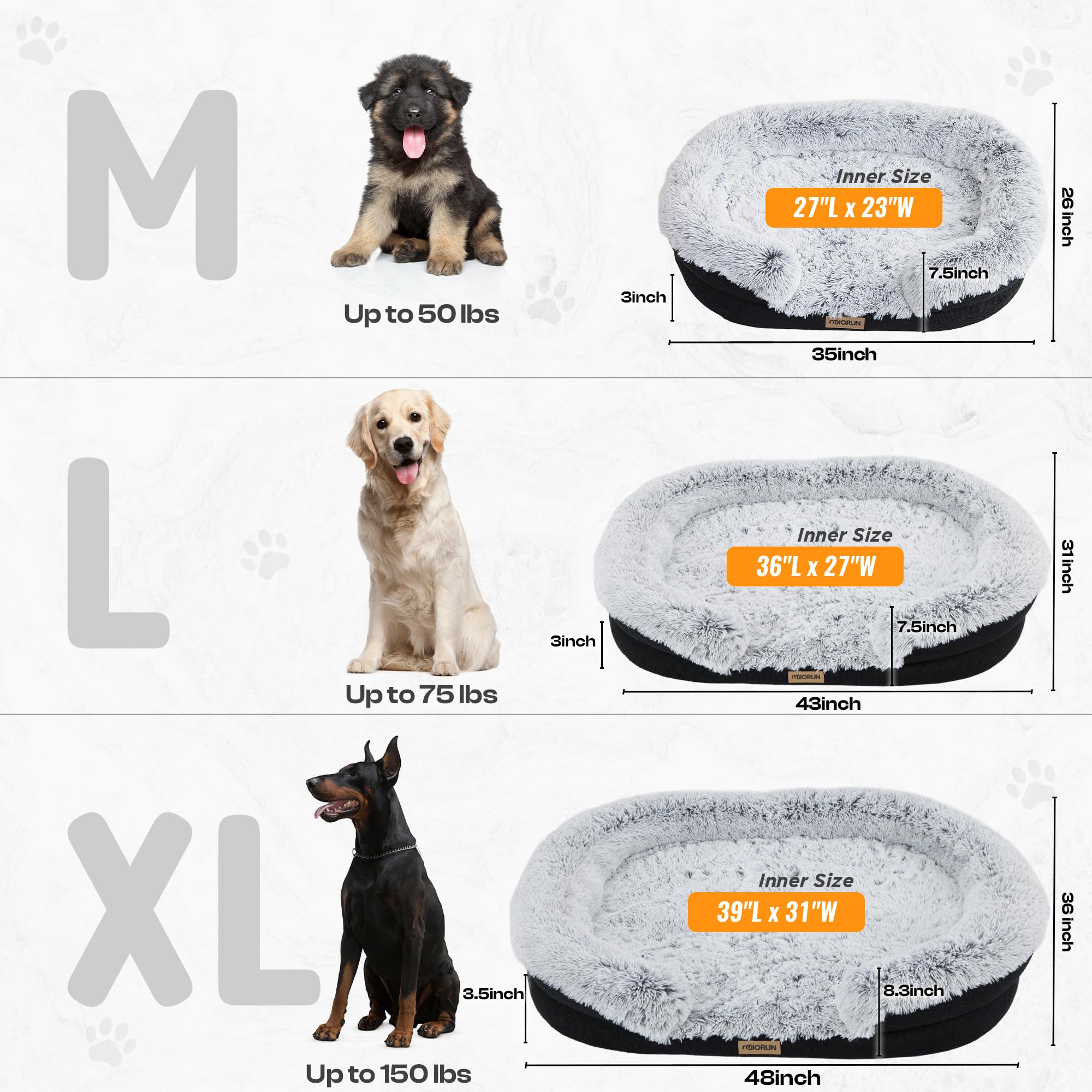 Miorun fluffy bed in living room with dogs for everyday use.