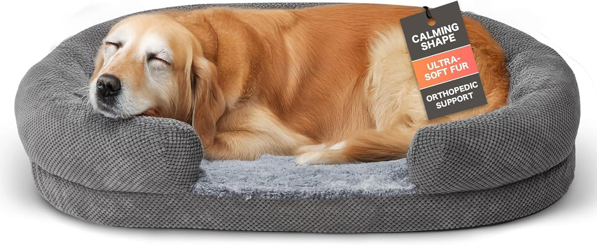 Miorun orthopedic dog bed 35-inch oval with supportive bolster for comfy lounging