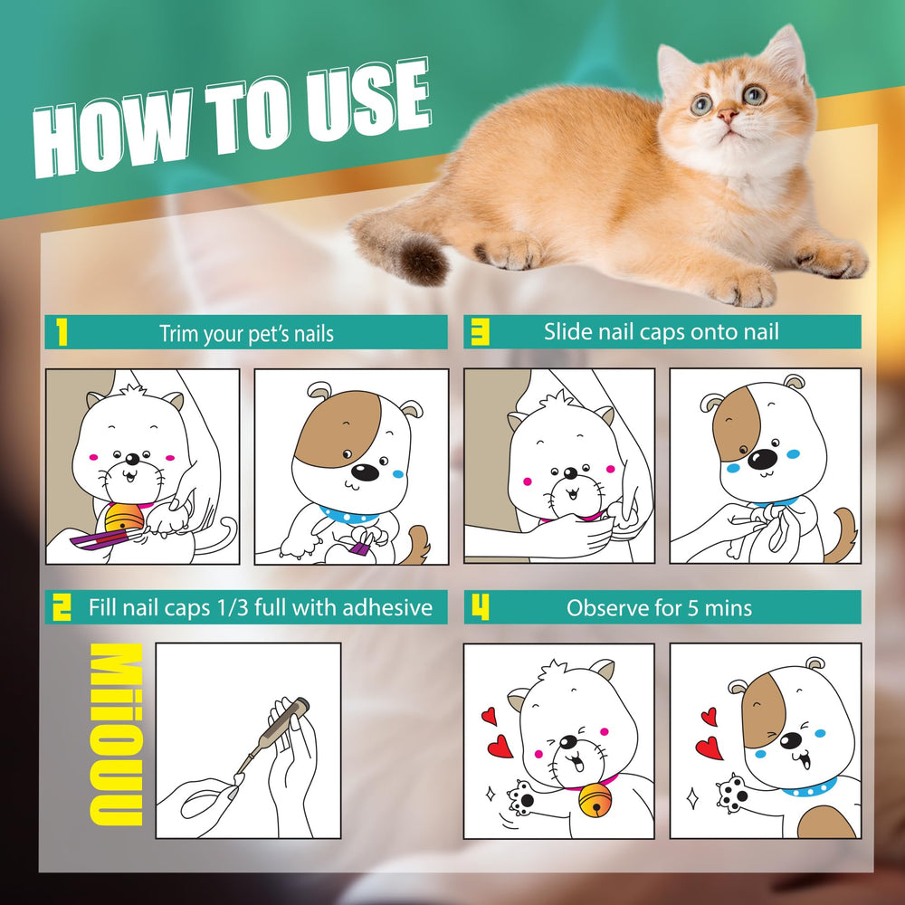 MiiOUU cat nail caps easy application shown with step-by-step routine.
