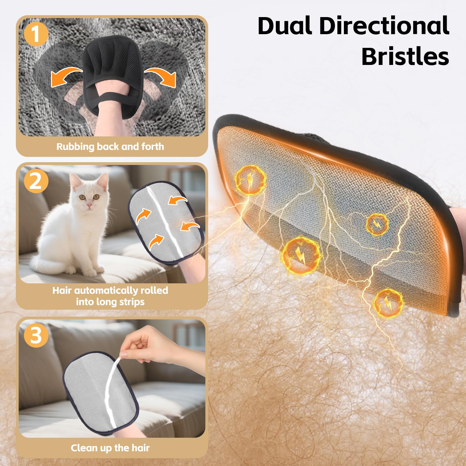Mirkir washable reusable glove for easy cleanup after fur collection.