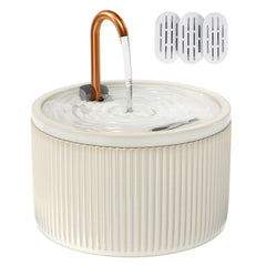 MISFANS ceramic cat water fountain 2L shows ample capacity for steady indoor cat hydration.