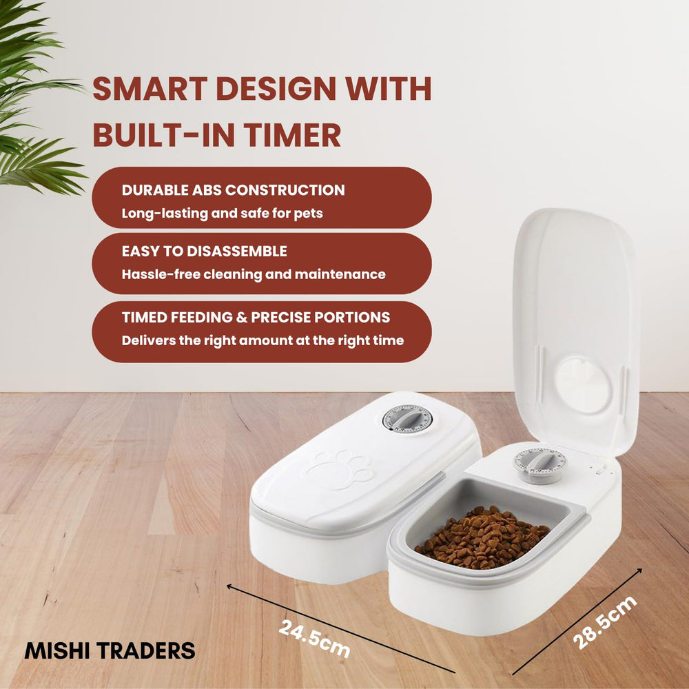 Mishi Traders feeder showing compact dry and wet food bins.