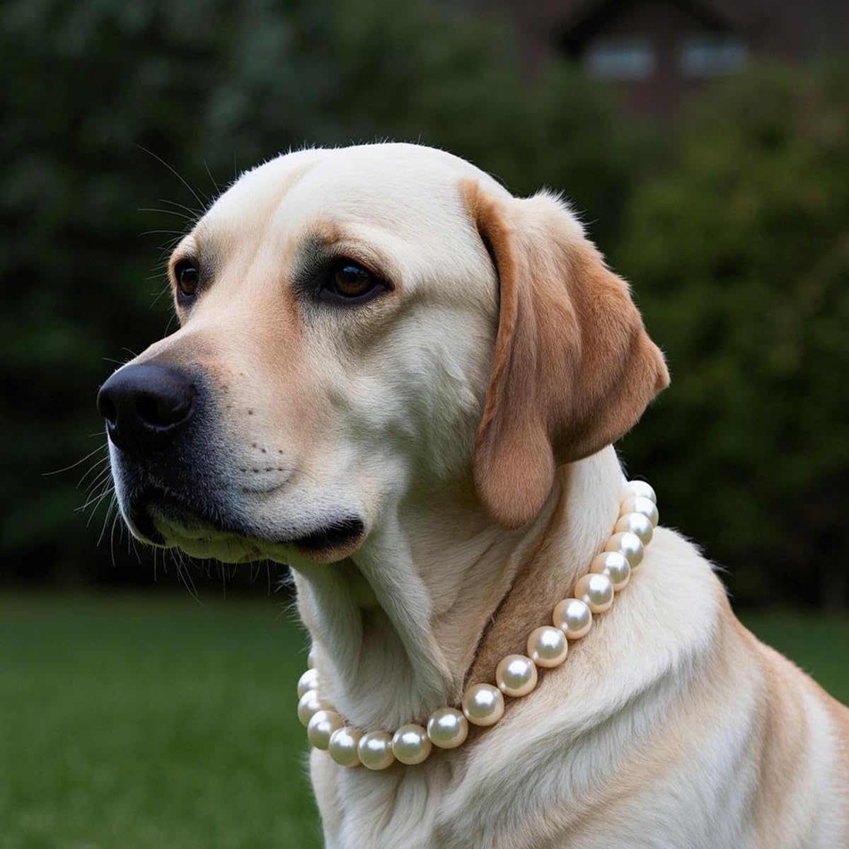 MISS PET pearl collar on dog at garden party, event-ready style