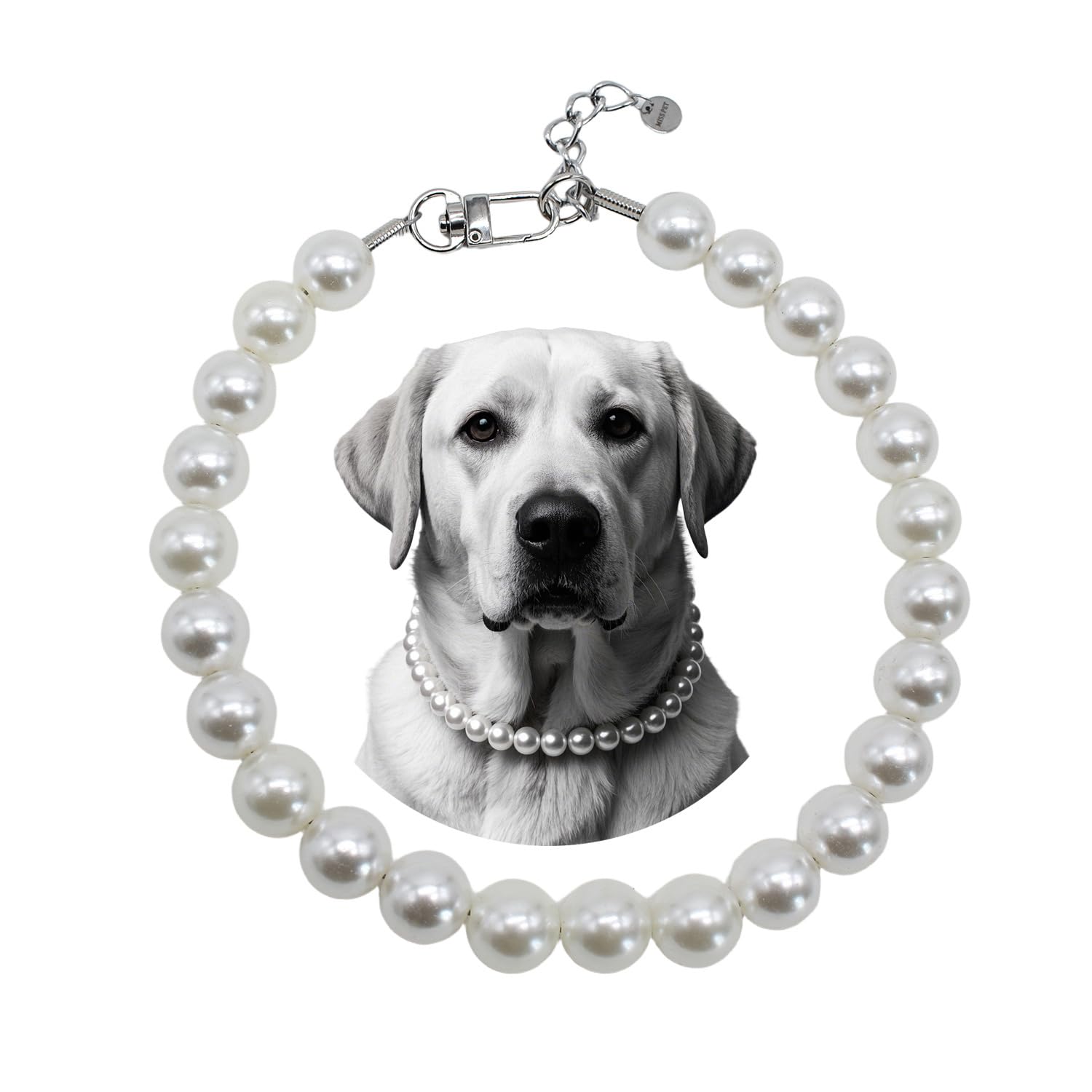 MISS PET pearl collar with steel wire rope for durable, stylish large dogs.