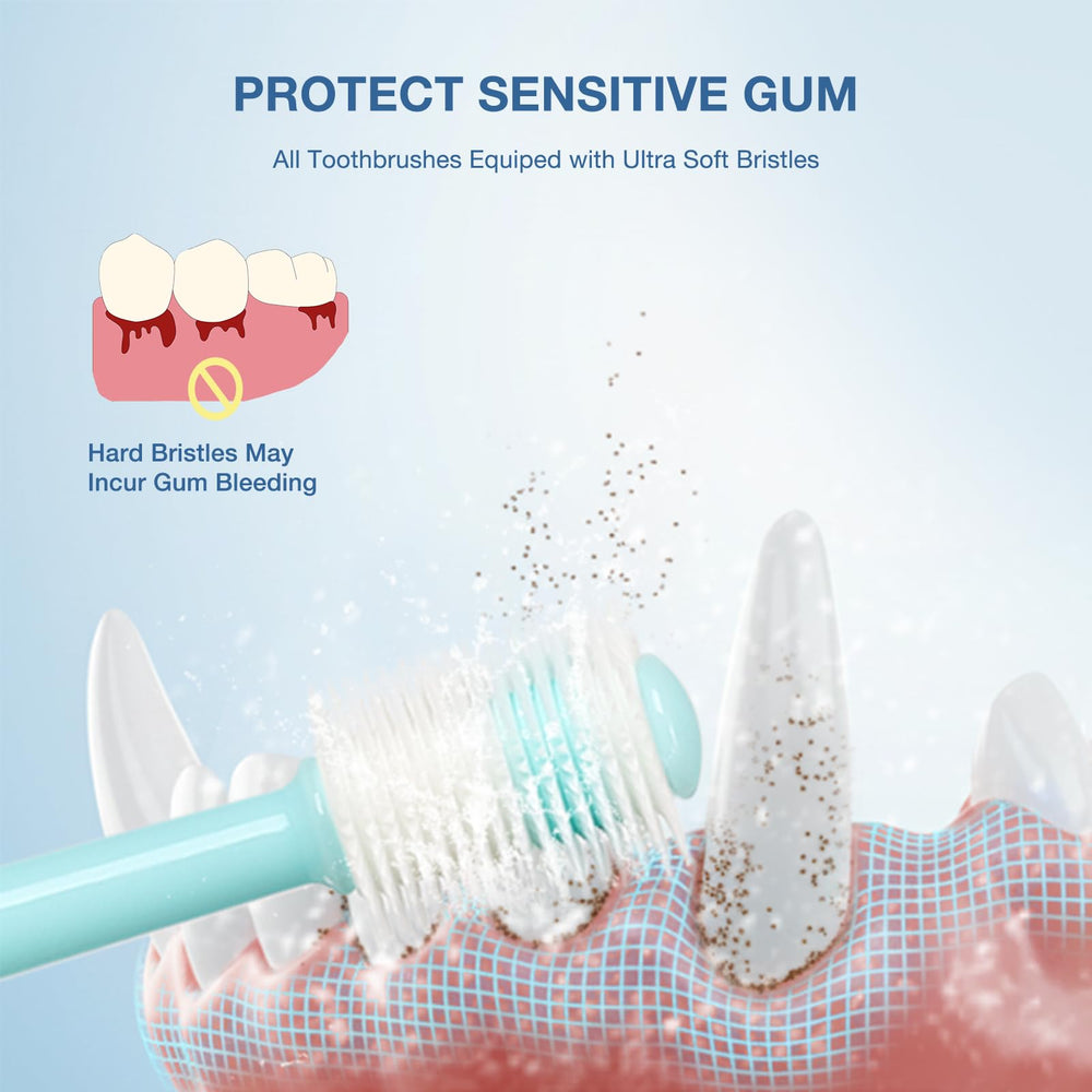 MISSELF flat nano brushes reach deep teeth with soft bristles for comfortable brushing.