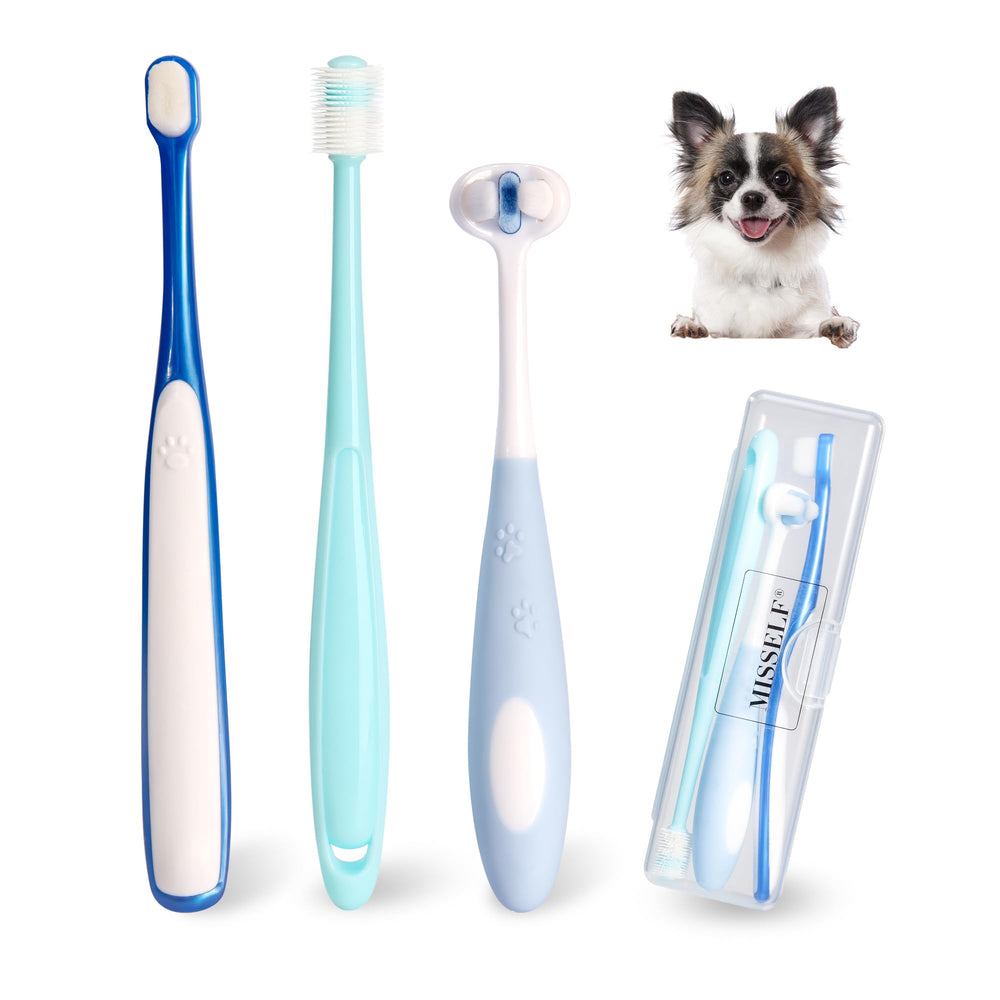 MISSELF Ultra Soft Nano Dog Toothbrush Kit front view demonstrates gentle three-shape versatility for small pets.