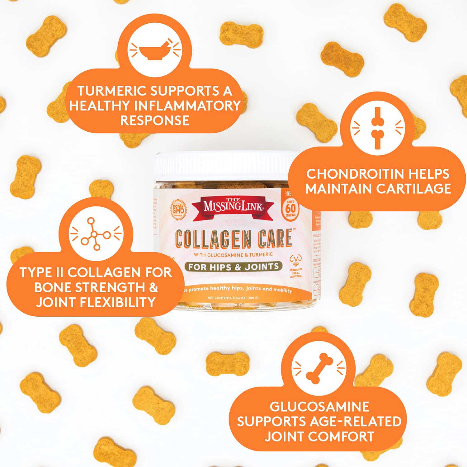 The Missing Link collagen care soft chews hip-joint action highlights mobility support potential