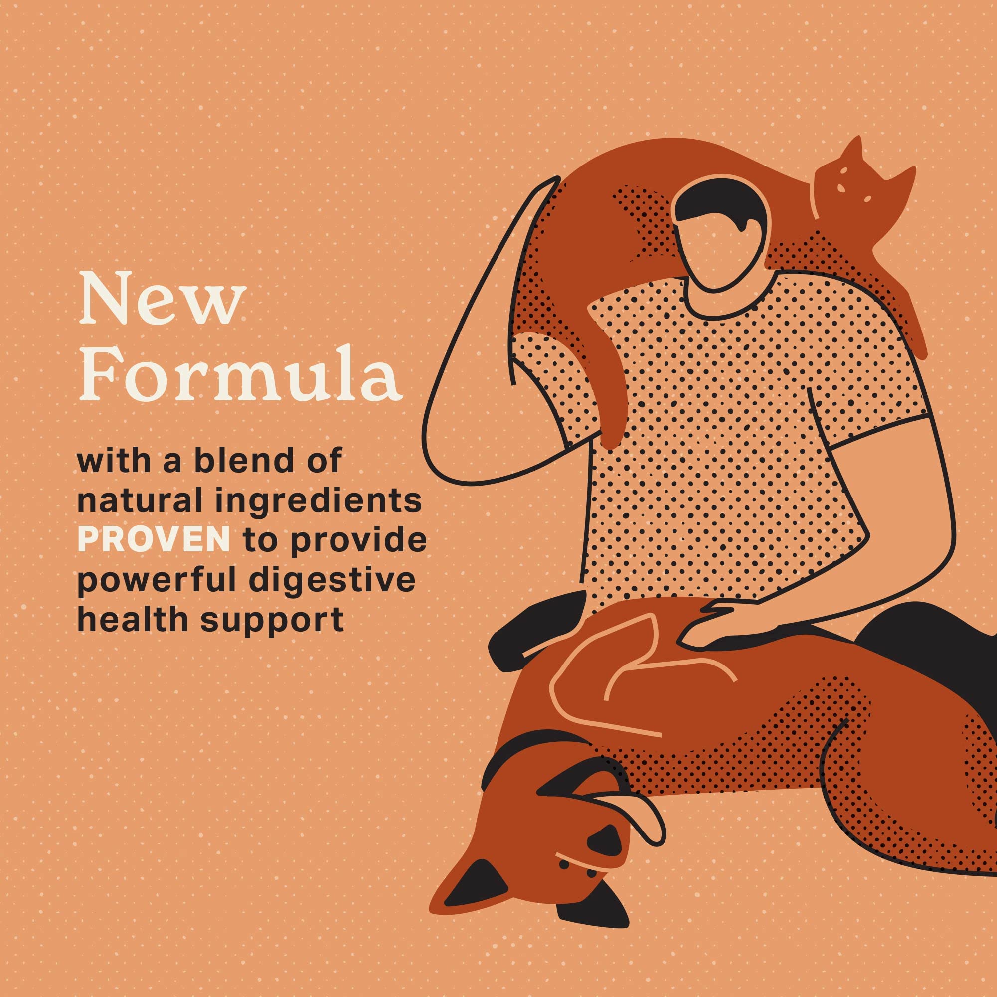 The Missing Link probiotic blend bottle closeup promoting pet gut health with seven probiotics.