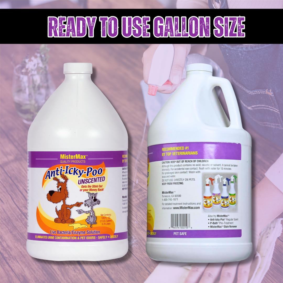 Mister Max Anti Icky Poo enzymatic action breaks down organic odors at the source.