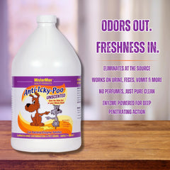 Mister Max Anti Icky Poo spray application shows quick treatment on carpets and fabrics.