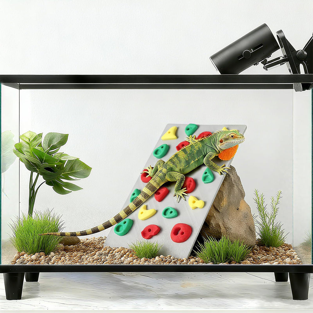 MITCHENIFY climbing wall closeup PLA material emphasizes sturdy, safe habitat decor.
