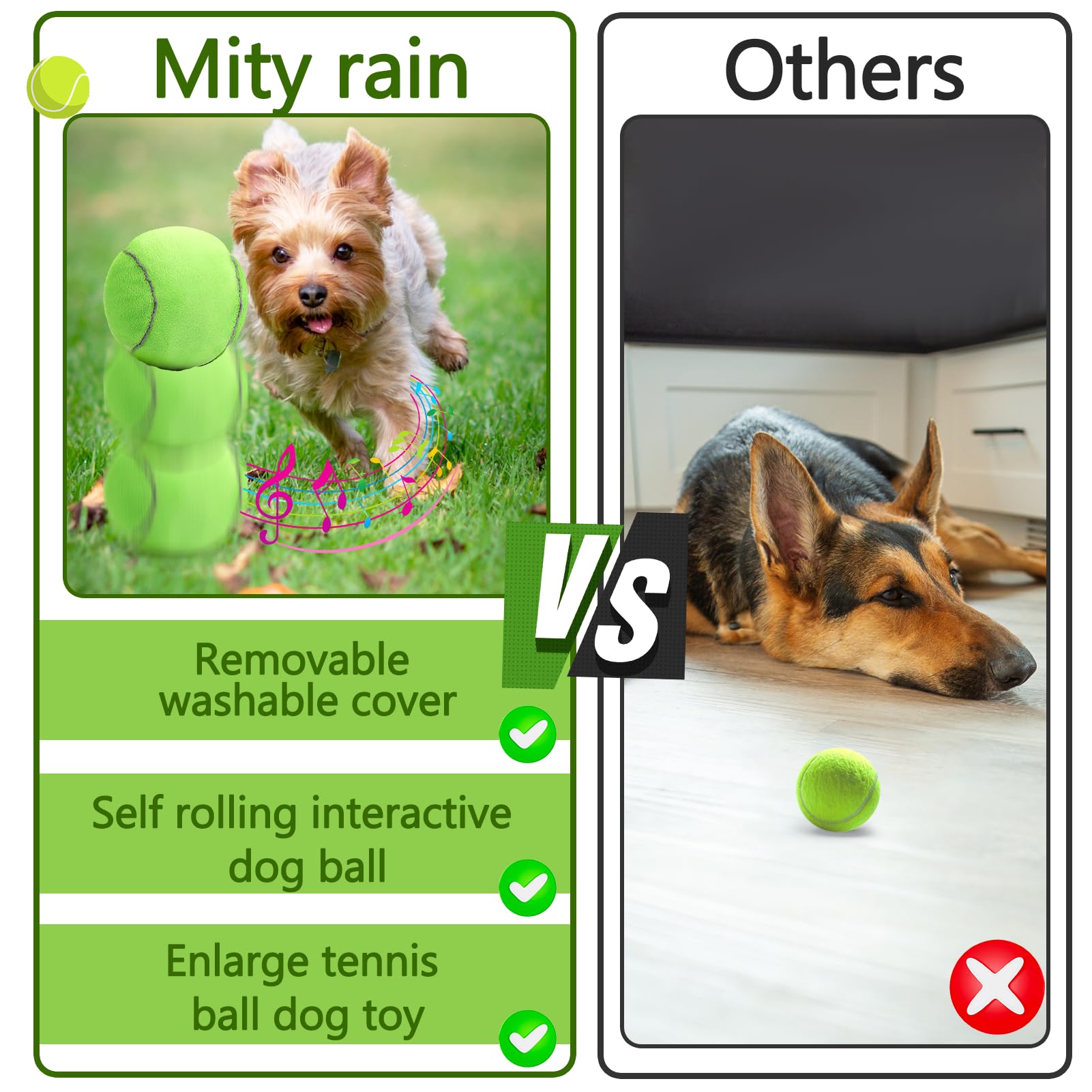 Miti Rain rechargeable dog toy with charging cable supports longer play sessions.