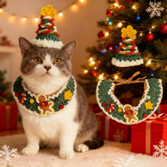 MITOCAPY gingerbread scarf on a cat for holiday portraits.