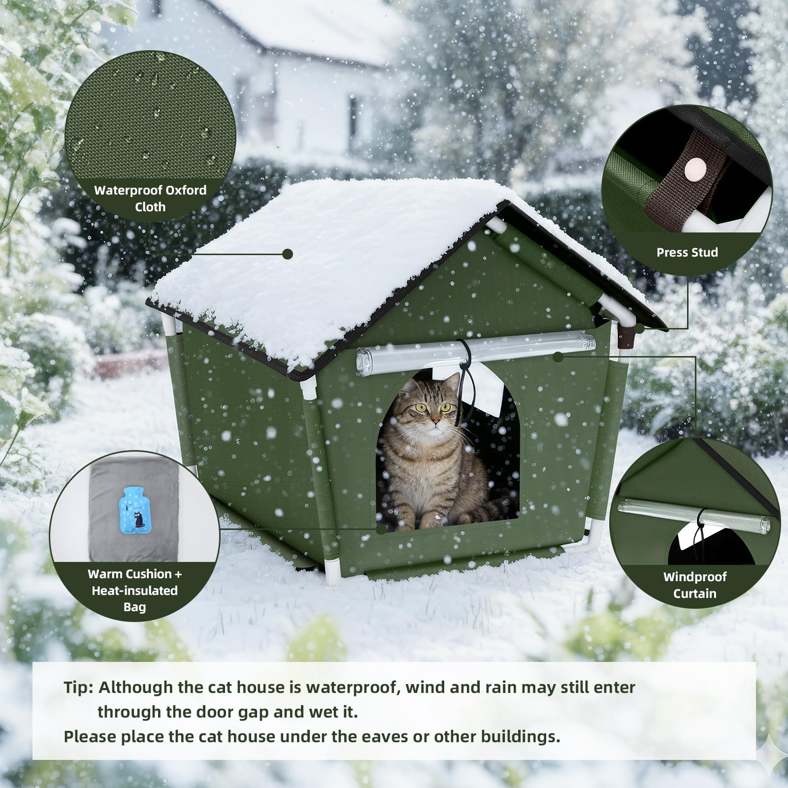 Mittimiya cat house with edging nails provides stable placement and tipping prevention.
