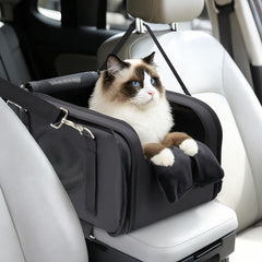 Mity Rain 3in1 cat car seat center-console view supports calm travel and better pet visibility.