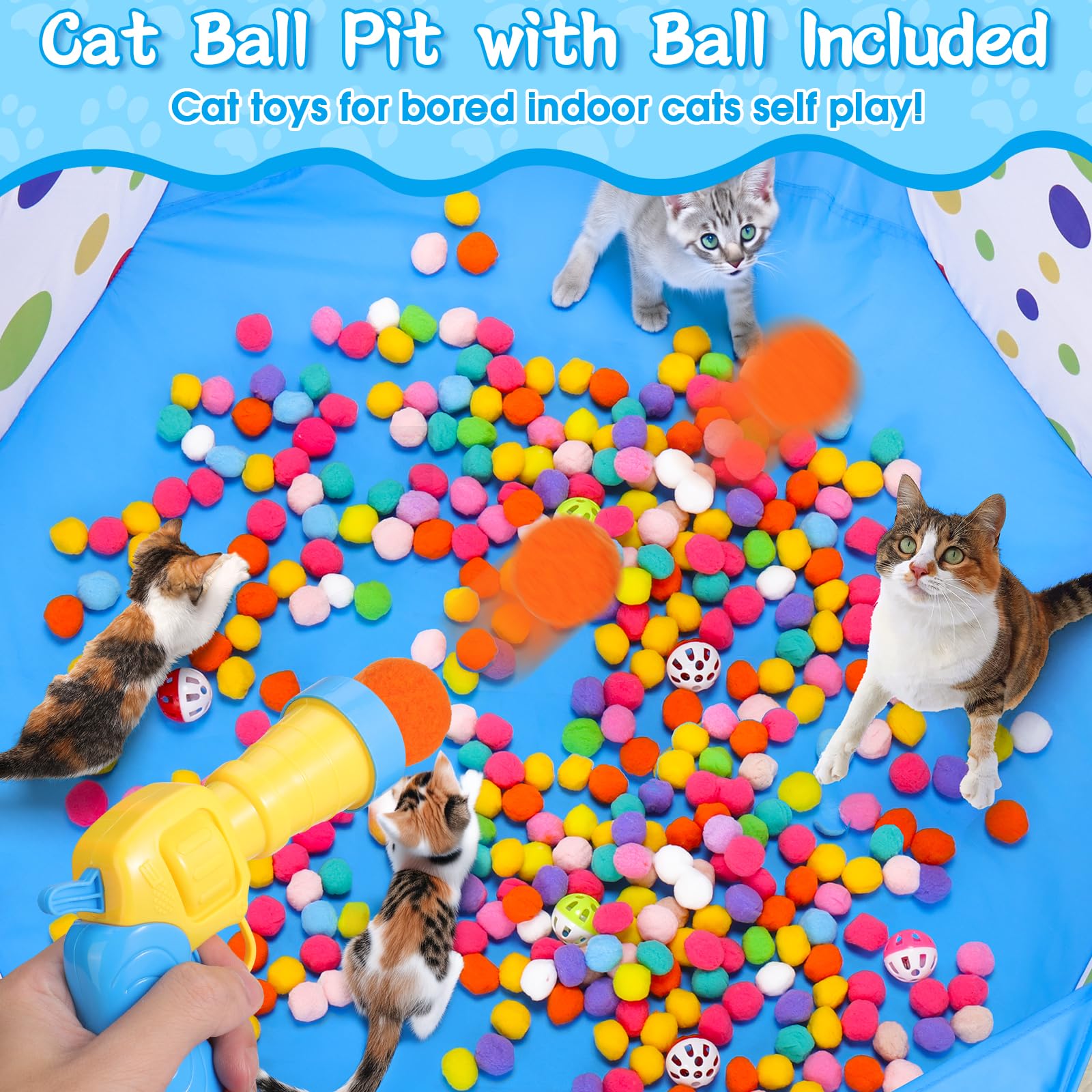 Mity Rain cat ball launcher in action, encourages active chase and training sessions.