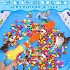 Mity Rain cat ball launcher in action, encourages active chase and training sessions.