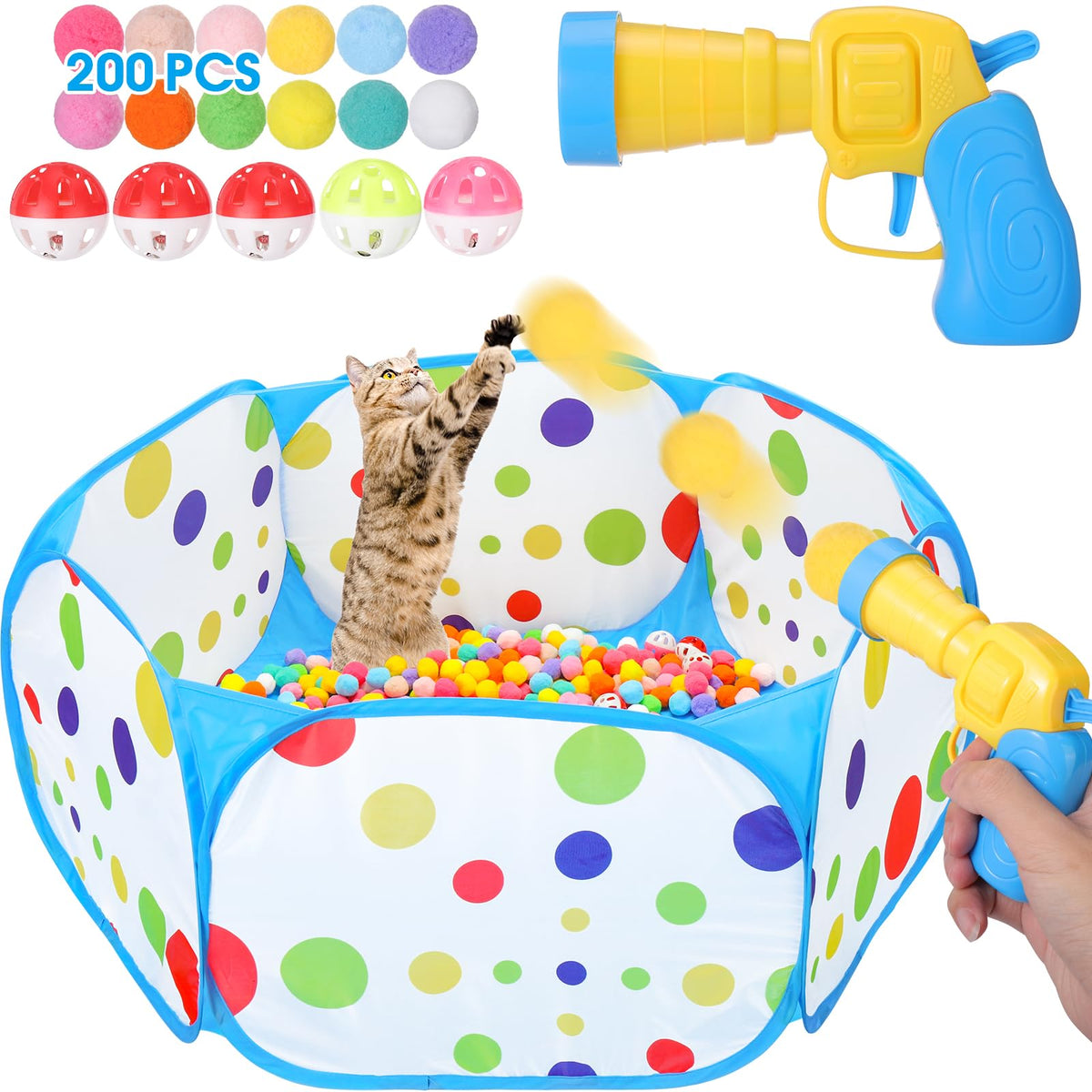 Mity Rain cat ball pit blue ready for indoor play, boosts enrichment and interactive fun.