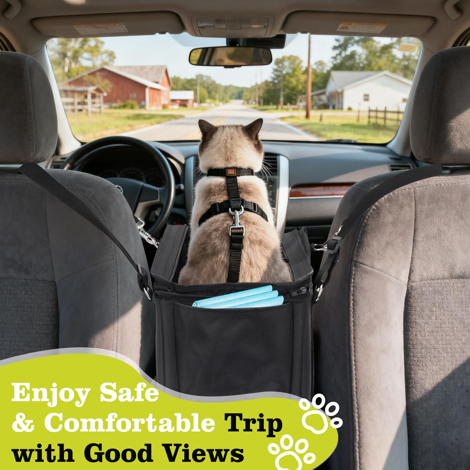Mity Rain cat seat dual-fixation buckle and headrest strap boost stability during bumpy rides.