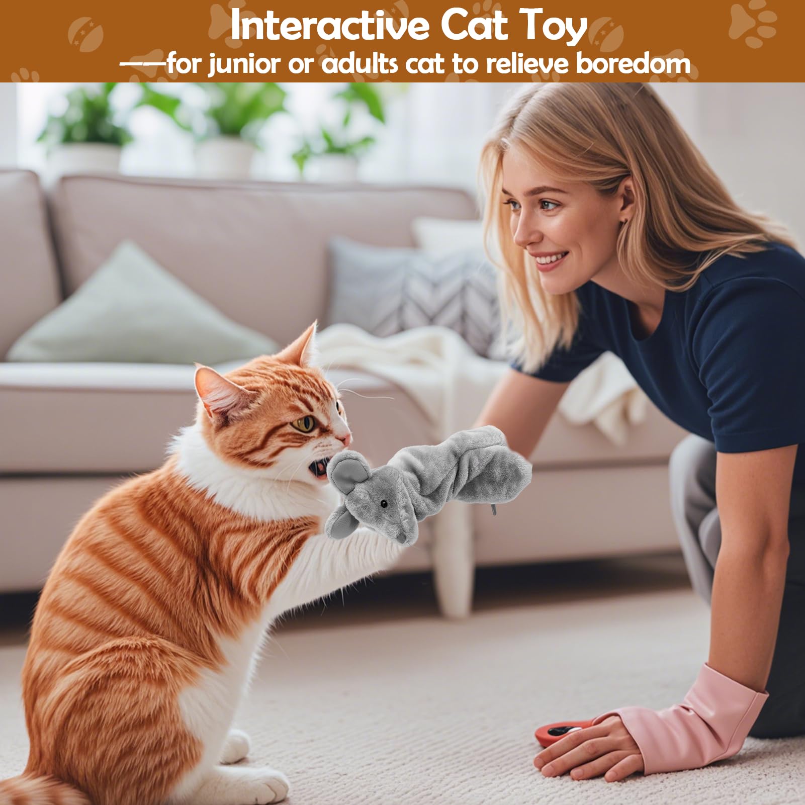 Mity rain cat wrestling toy puppet plush fabric closeup highlights arm-protect design for worry-free sessions.
