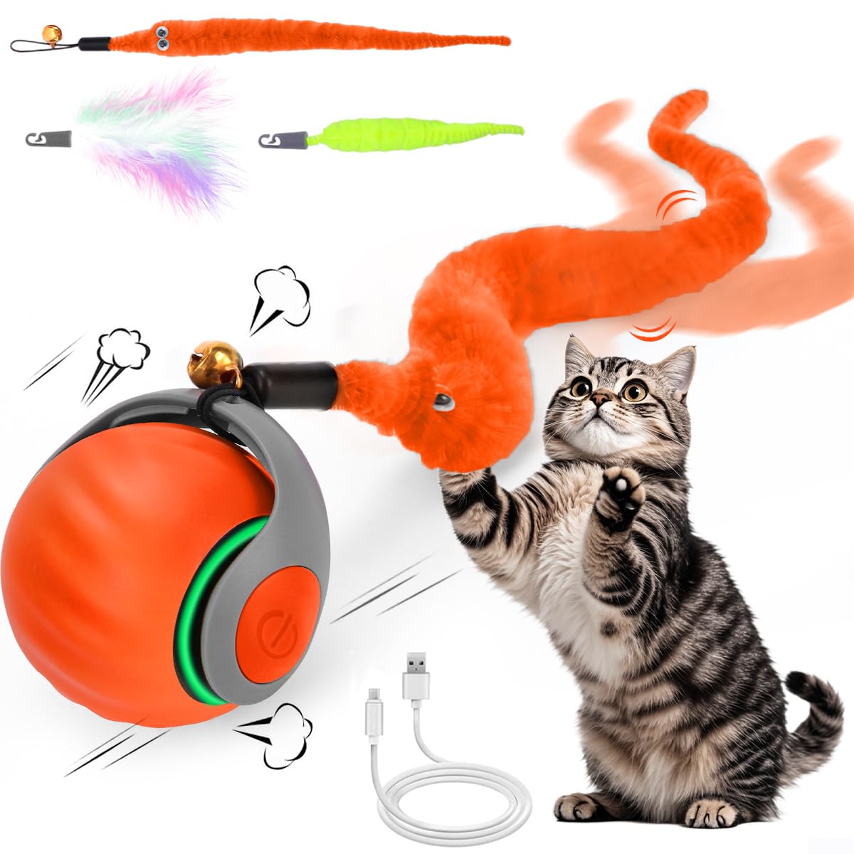 Mity Rain interactive cat ball toy orange rolling action keeps indoor cats active.