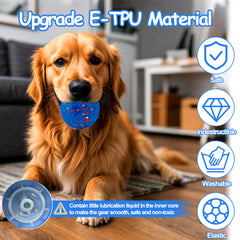 Mity Rain interactive dog toy blue ball in action promoting self-entertainment.