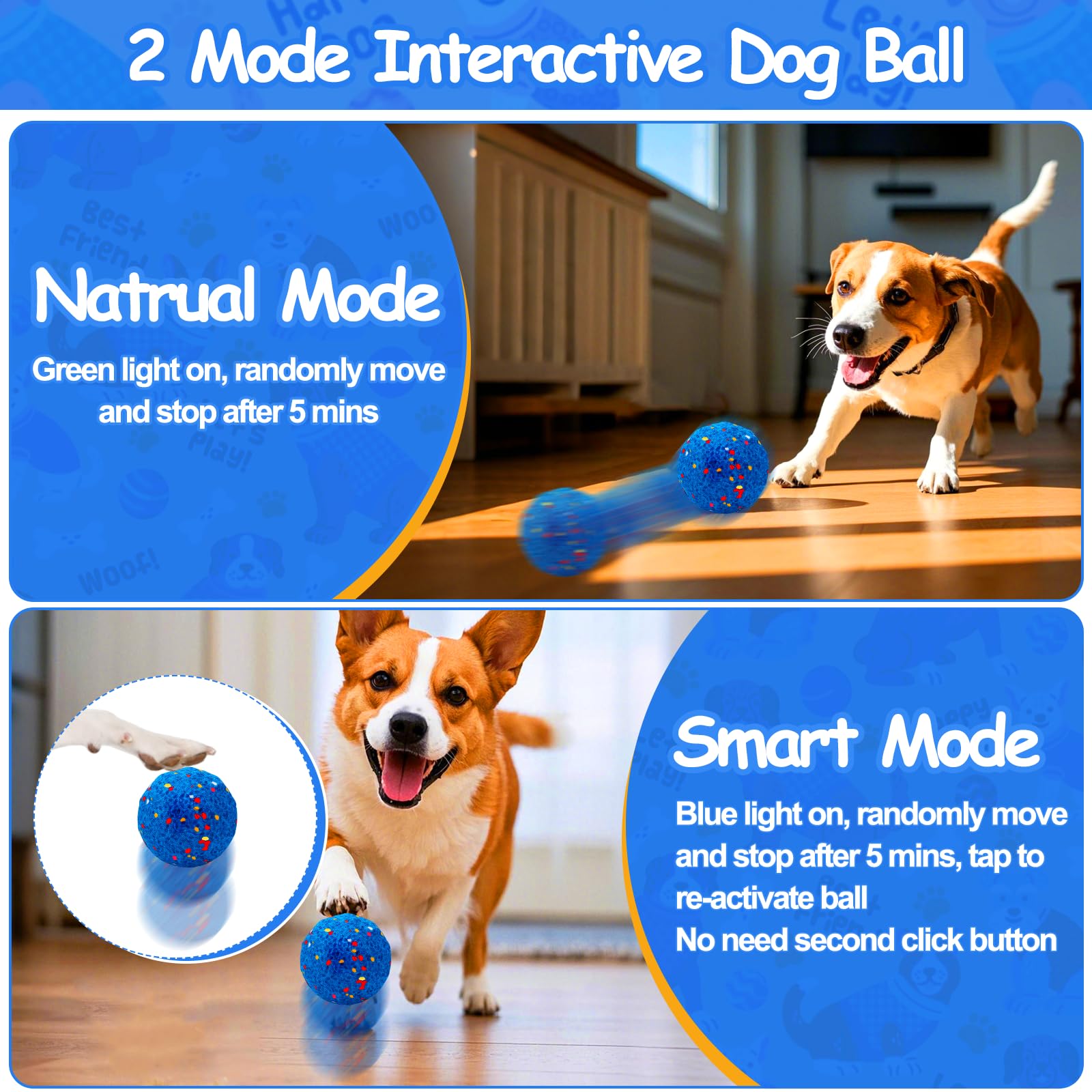 Mity Rain interactive dog toy blue ball side view highlighting compact shape.