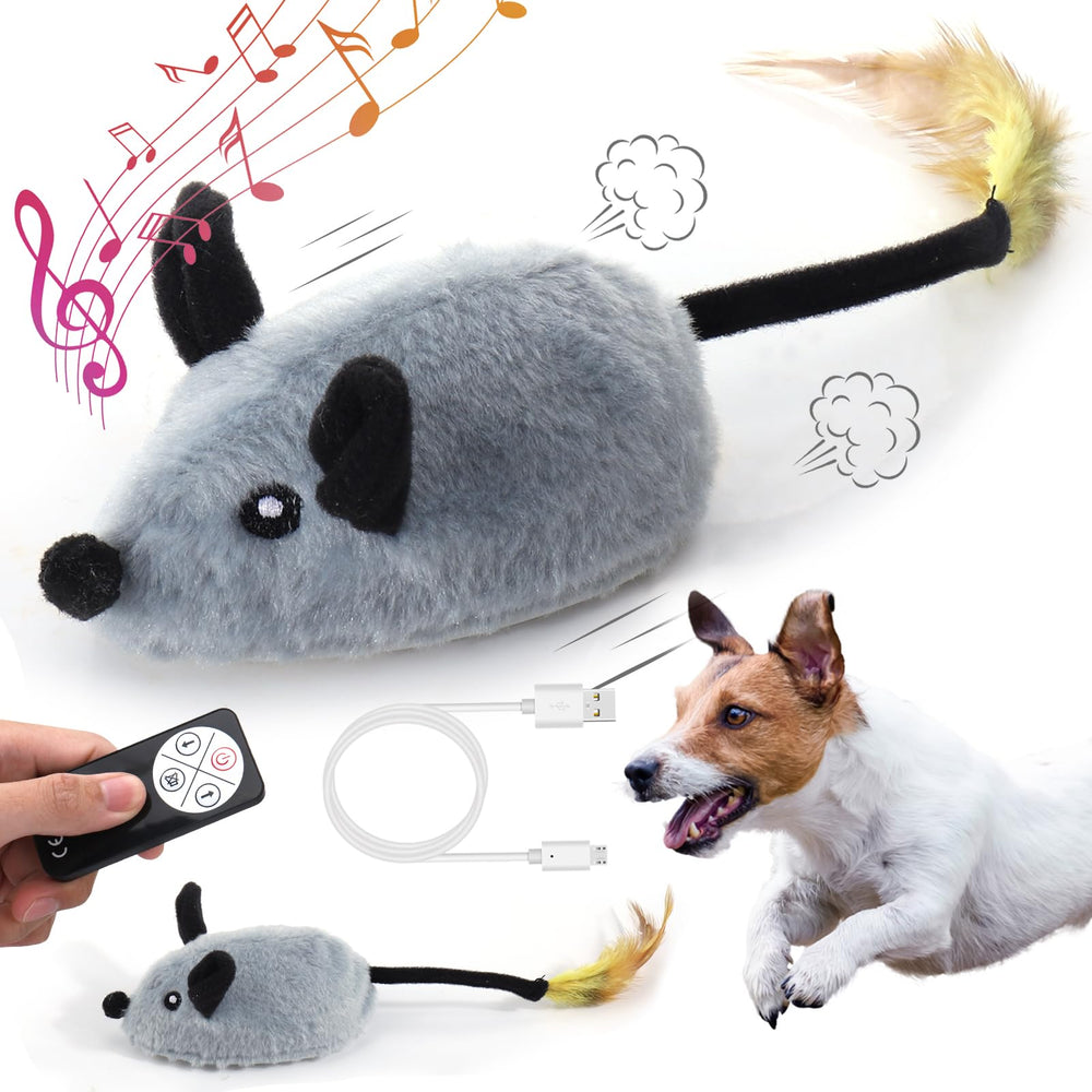 Mity rain interactive dog toy gray front view showing realistic mouse design for solo play