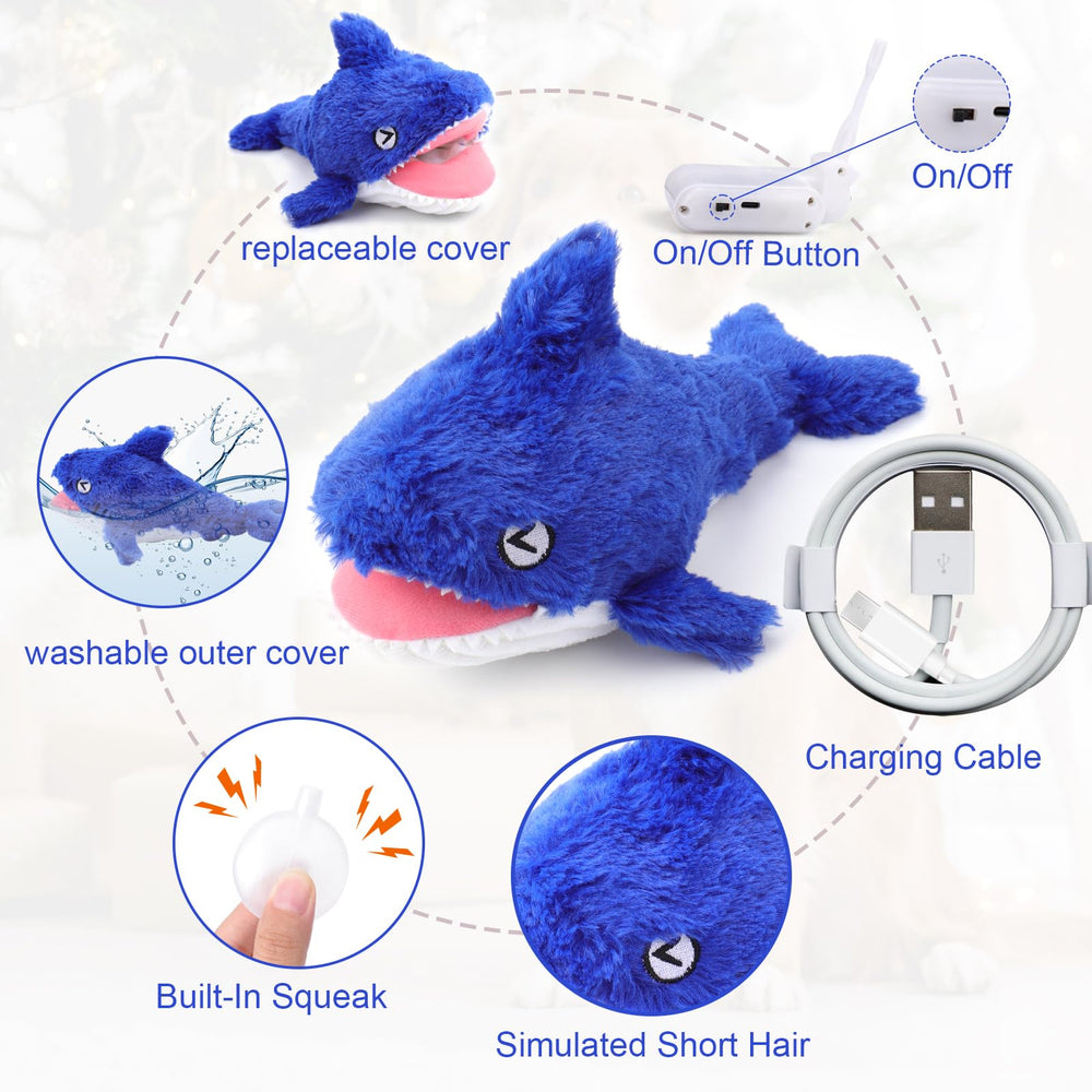 Mity rain shark dog toy cover demonstrating activation by touch