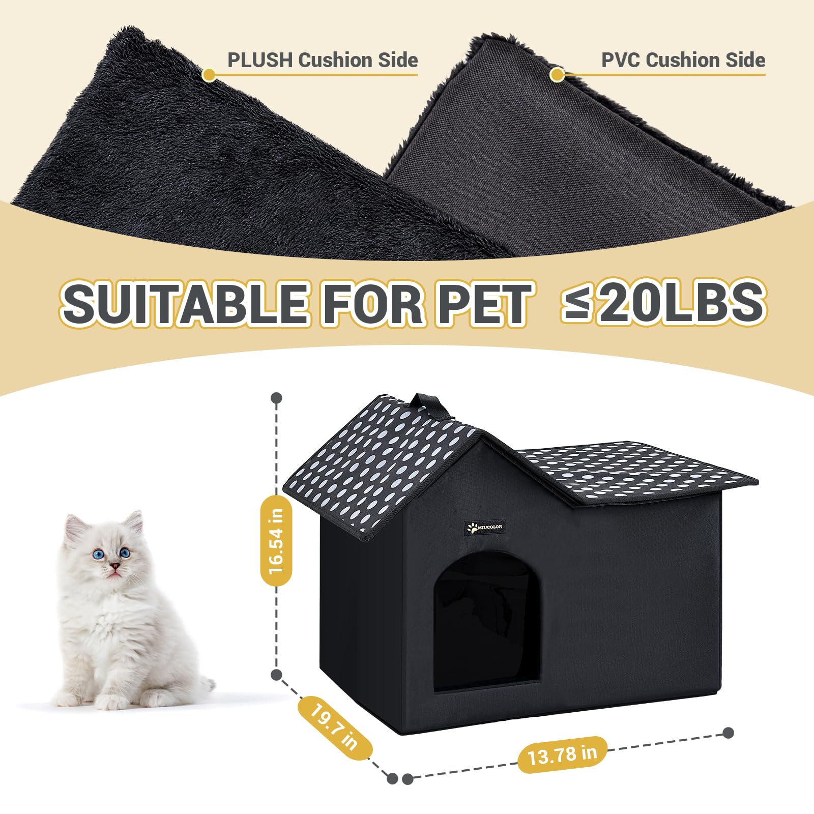 MIU COLOR Outdoor Cat House cushion close-up shows plush warmth for colder days.