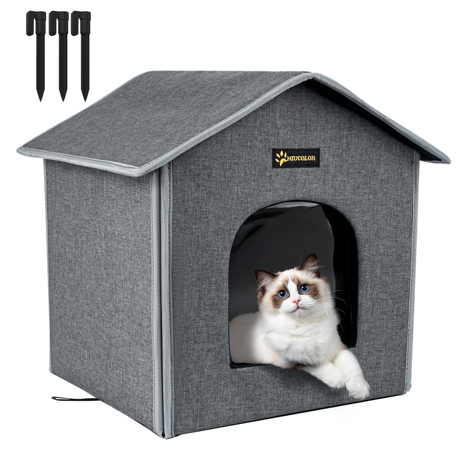 MIU COLOR Outdoor Cat House front view showing compact weatherproof shelter for small pets