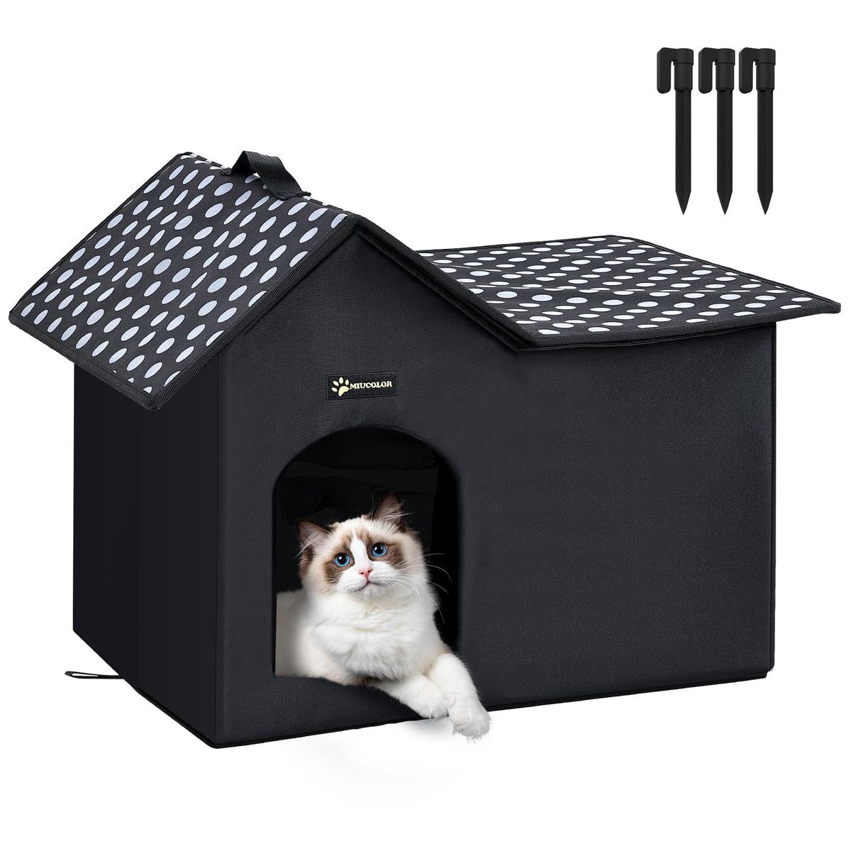 MIU COLOR Outdoor Cat House front view highlights weatherproof shelter for outdoor cats.