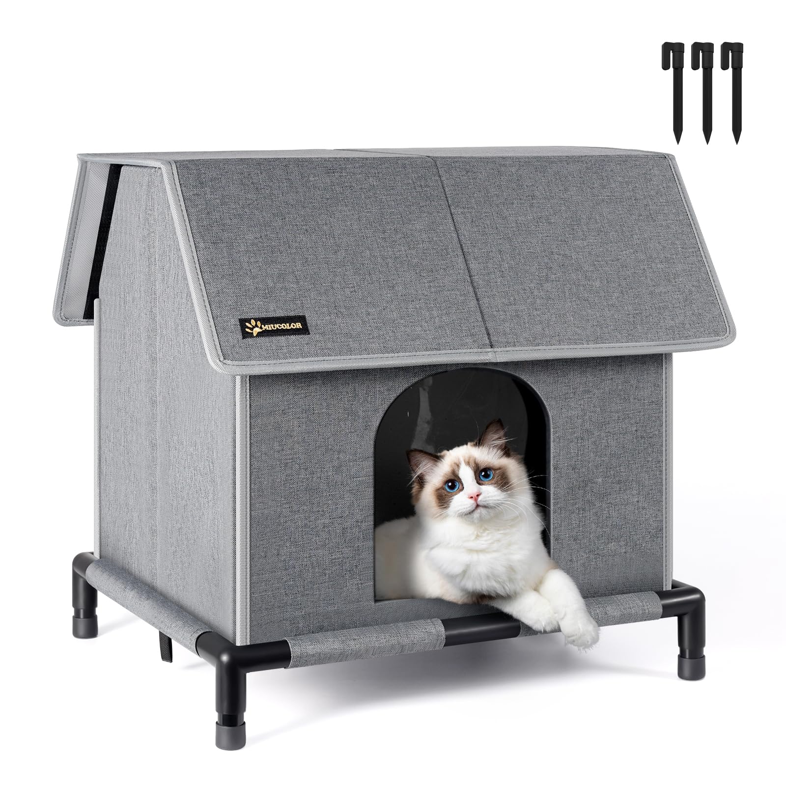 MIU COLOR outdoor cat house insulated aluminum material keeps cat warm and dry.