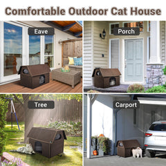 MIU COLOR outdoor cat house material detail reveals waterproof imitation linen and PVC construction.