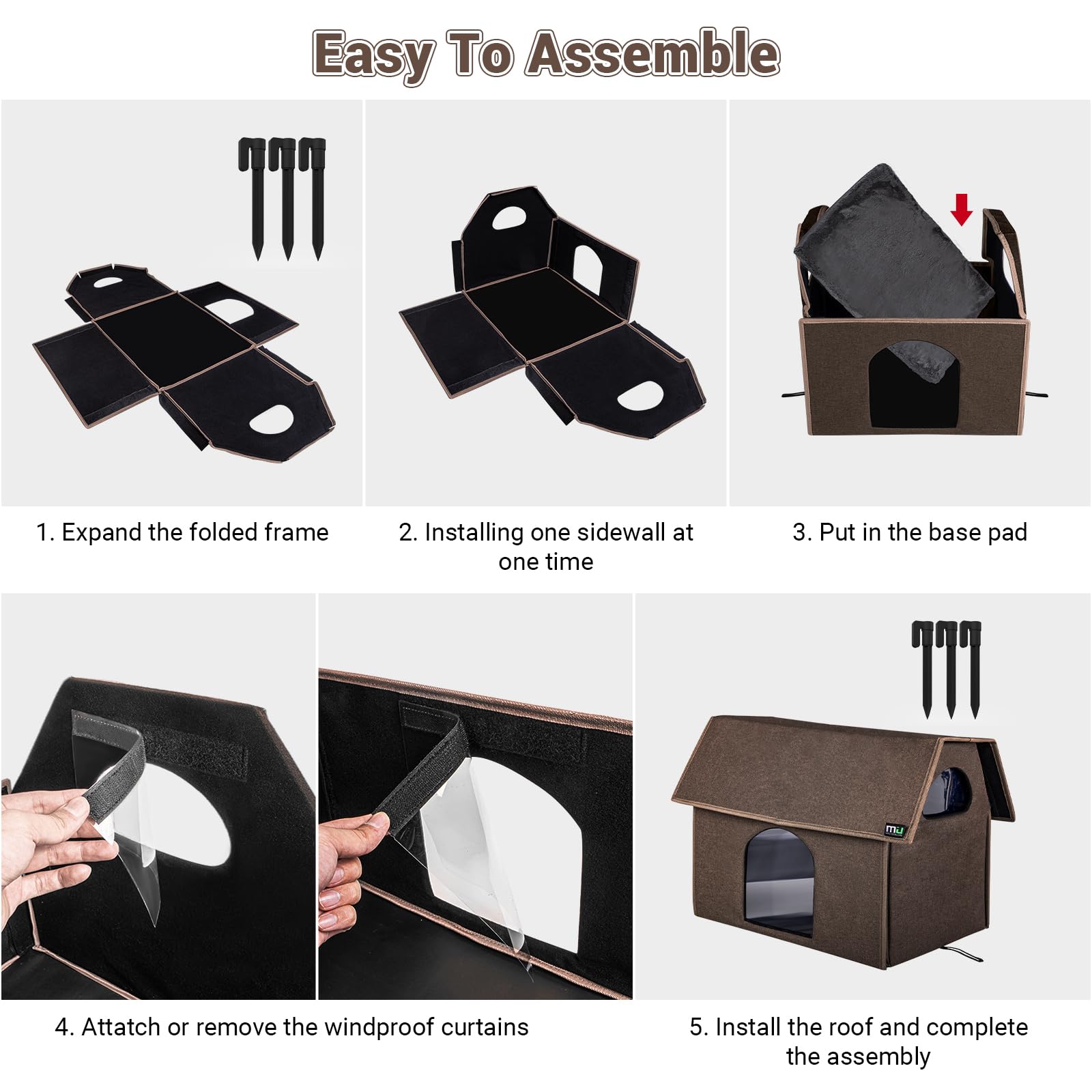 MIU COLOR outdoor cat house removable mat cleaning demonstrates easy maintenance.