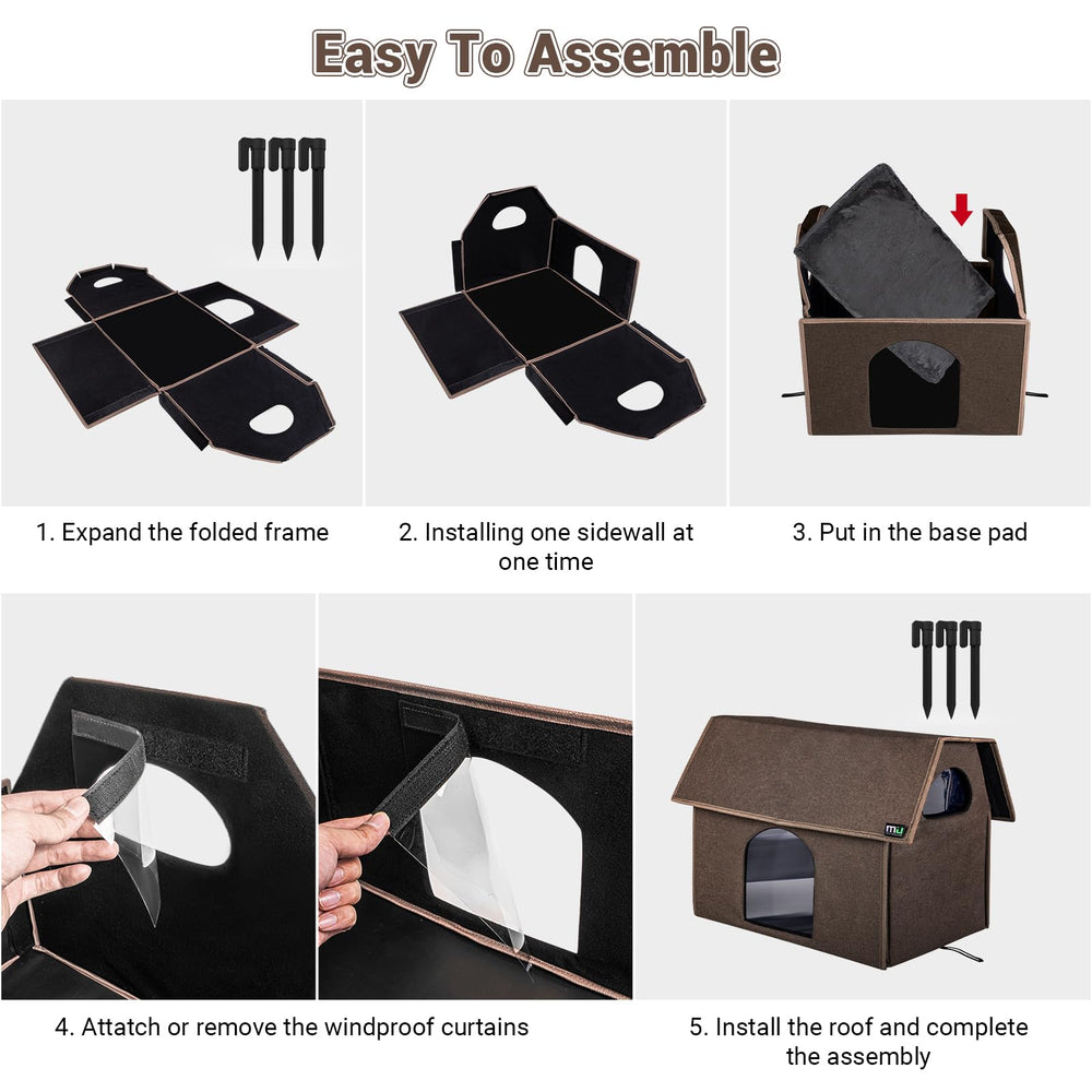 MIU COLOR outdoor cat house removable mat cleaning demonstrates easy maintenance.