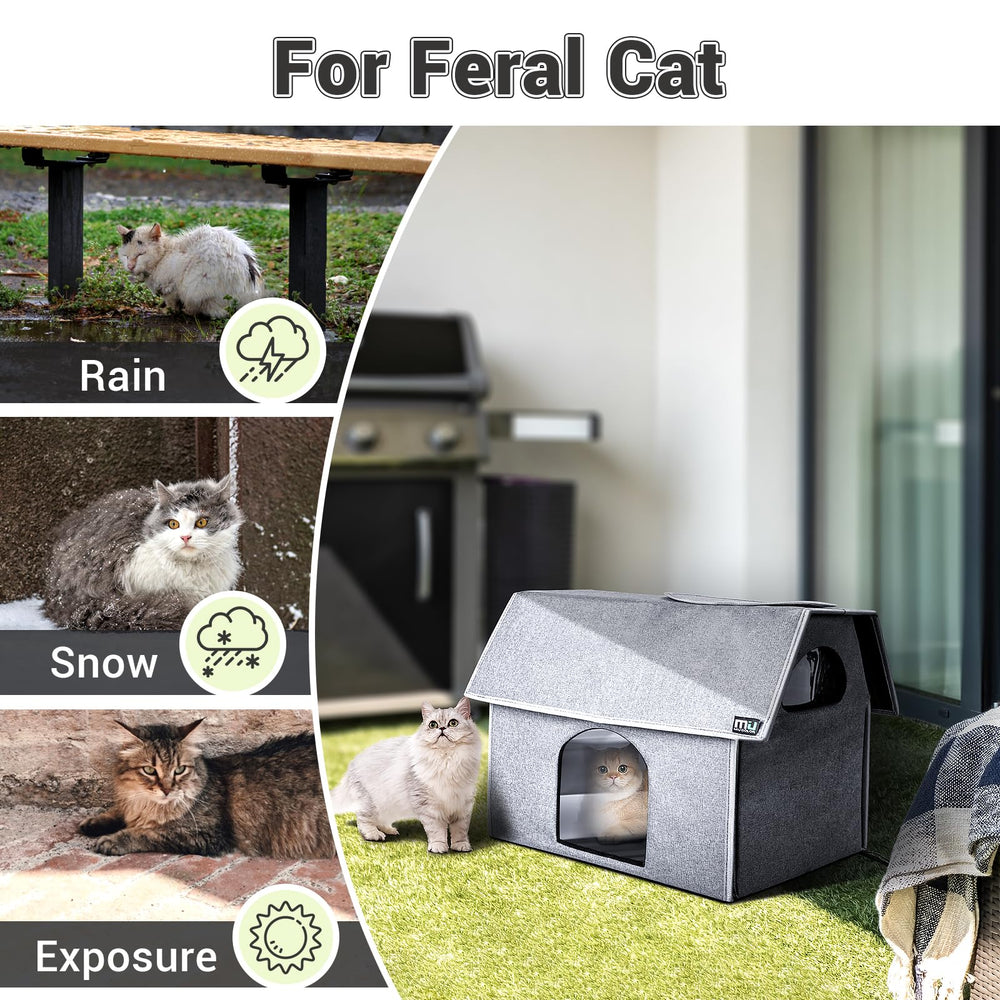 MIU COLOR Outdoor Cat House side view highlights weatherproof fabric keeping interior dry.