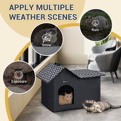 MIU COLOR Outdoor Cat House side view reveals spacious interior for pets up to 24 pounds.