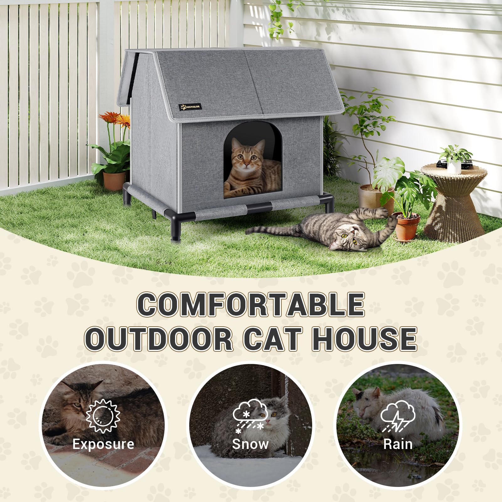MIU COLOR outdoor cat house spacious design fits multiple pets.