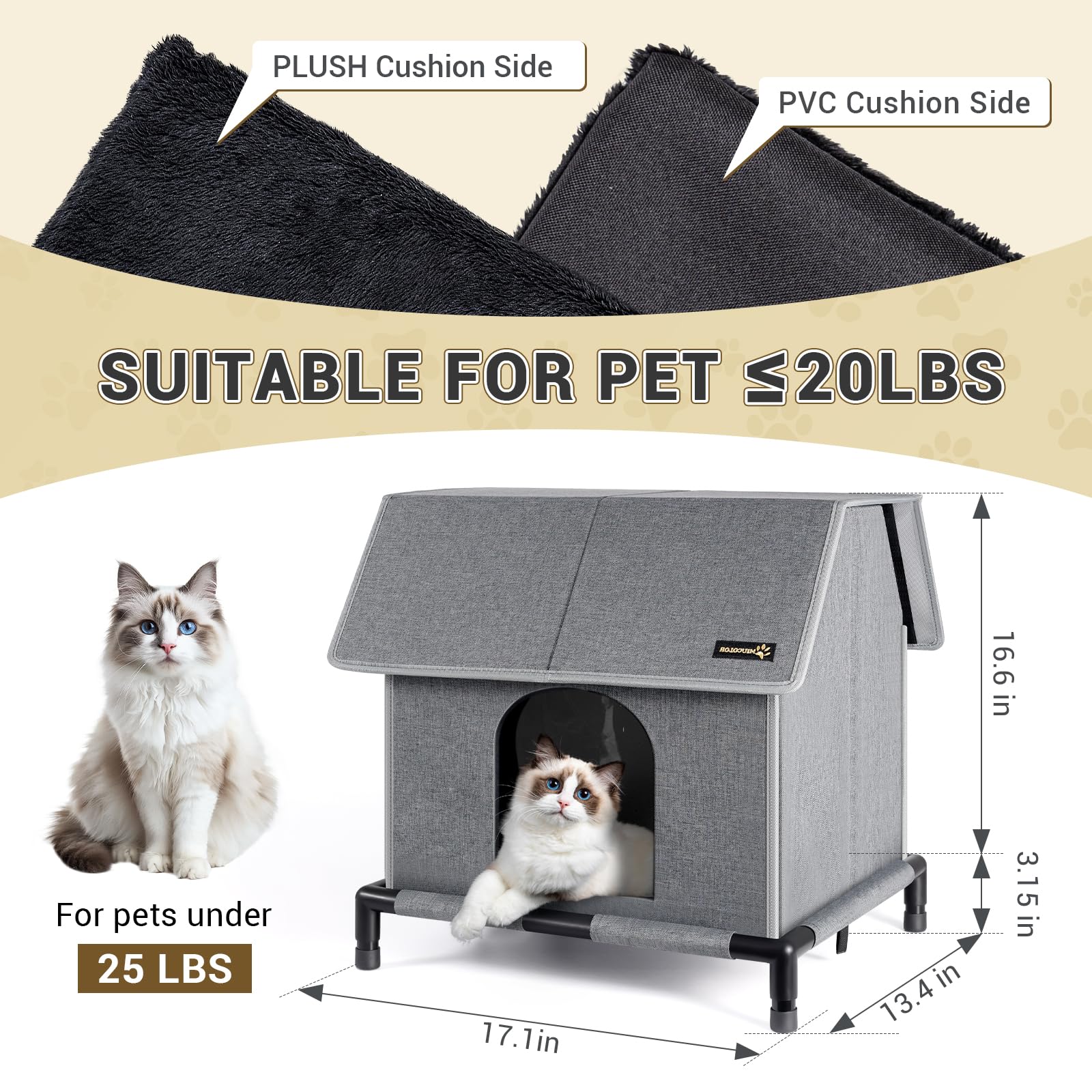 MIU COLOR outdoor cat house tool-free assembly with hook-and-loop fasteners.