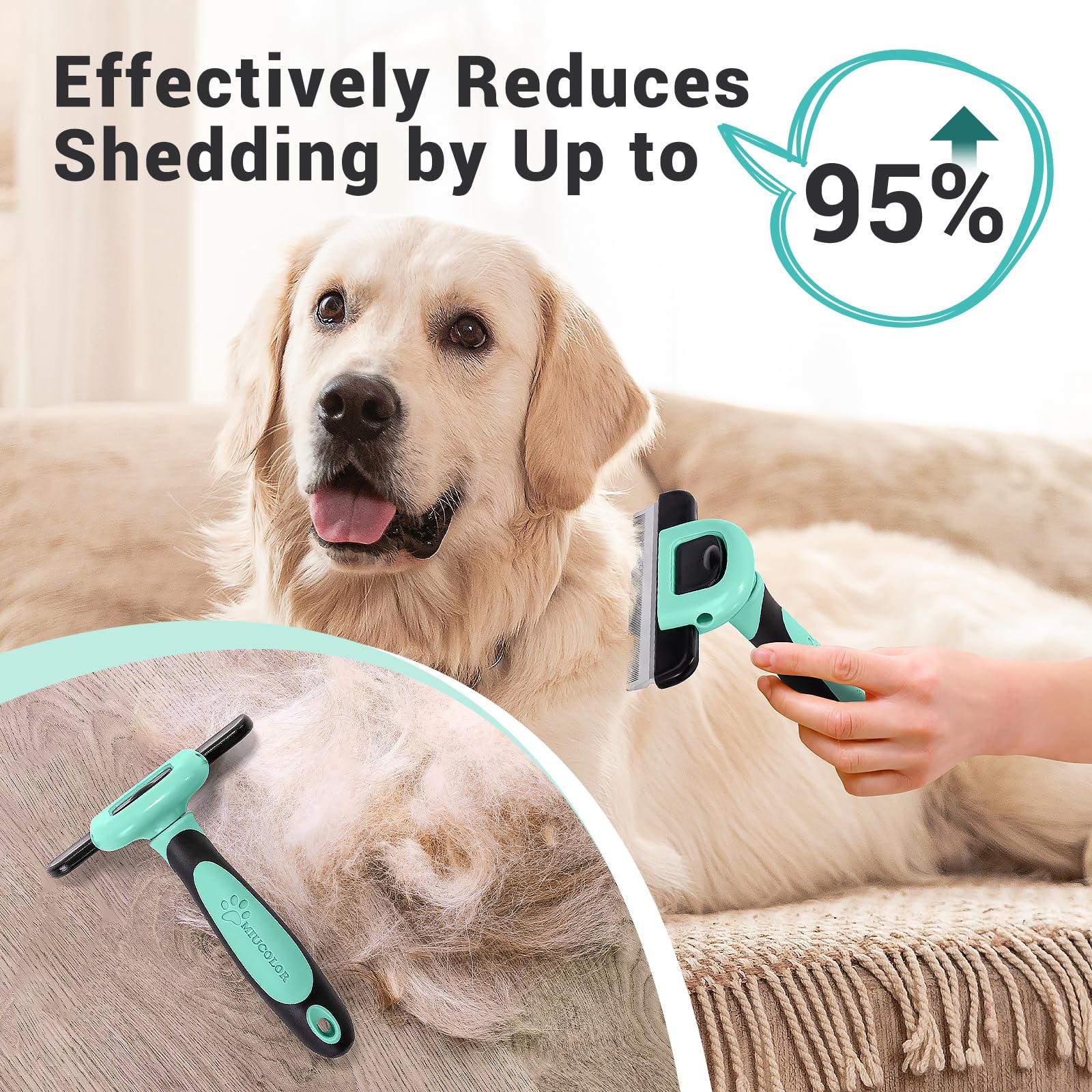MIU COLOR Pet Grooming Brush anti-slip handle improves grip during grooming