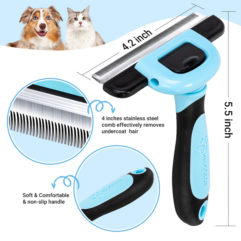 MIU COLOR grooming brush close-up with teeth for detangling and undercoat removal.