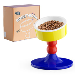 MIU PET ceramic elevated cat bowl stand showing comfortable feeding setup
