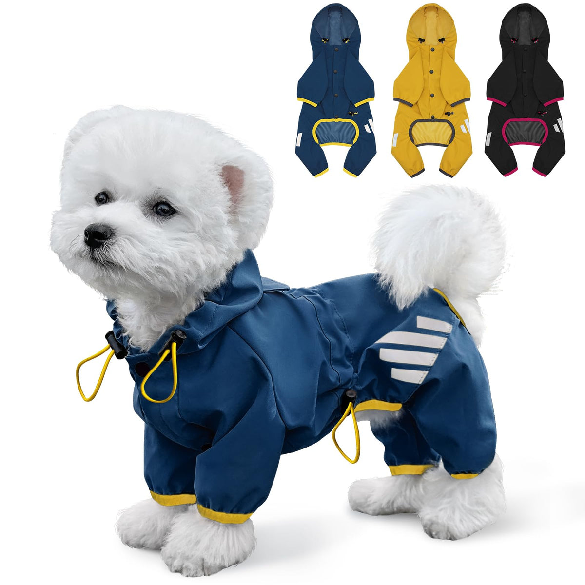Miucat blue waterproof dog raincoat with hood for all-weather walks