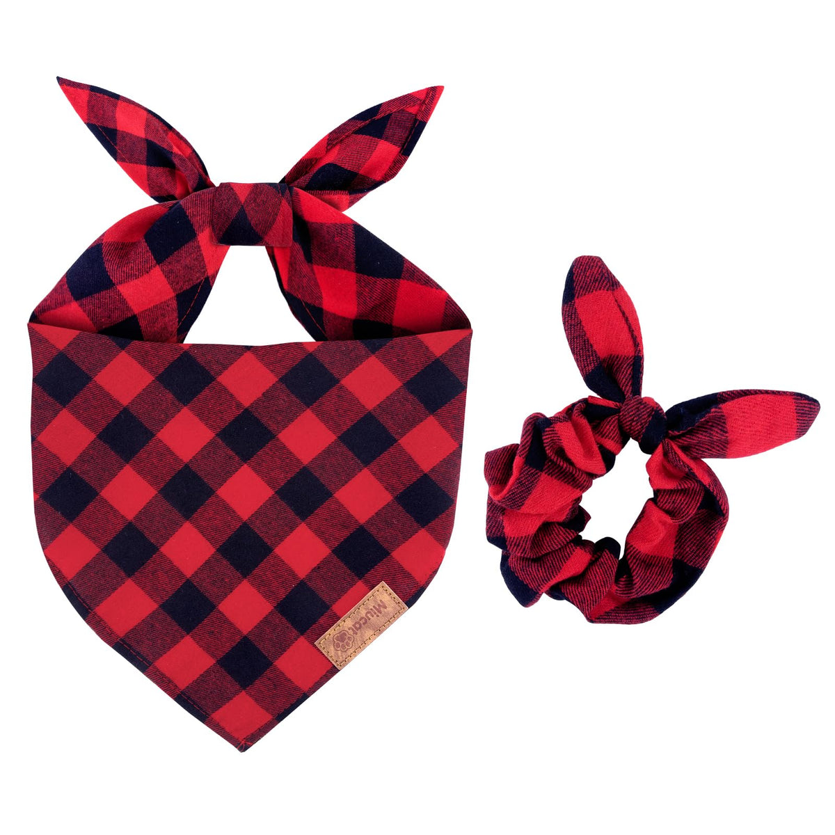 Miucat Christmas bandana large red plaid on dog for festive photos