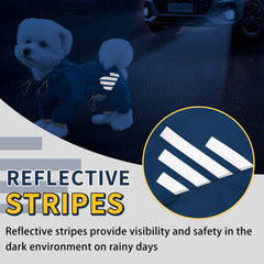 Miucat raincoat shows reflective strips for better night visibility and safety.