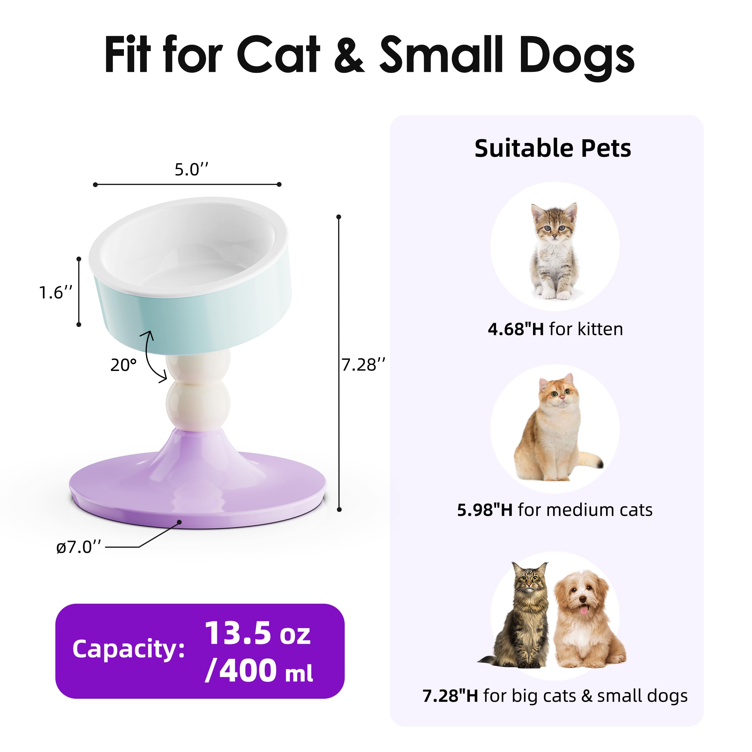MIU PET ceramic elevated cat bowls adjustable heights, ideal for different-sized pets
