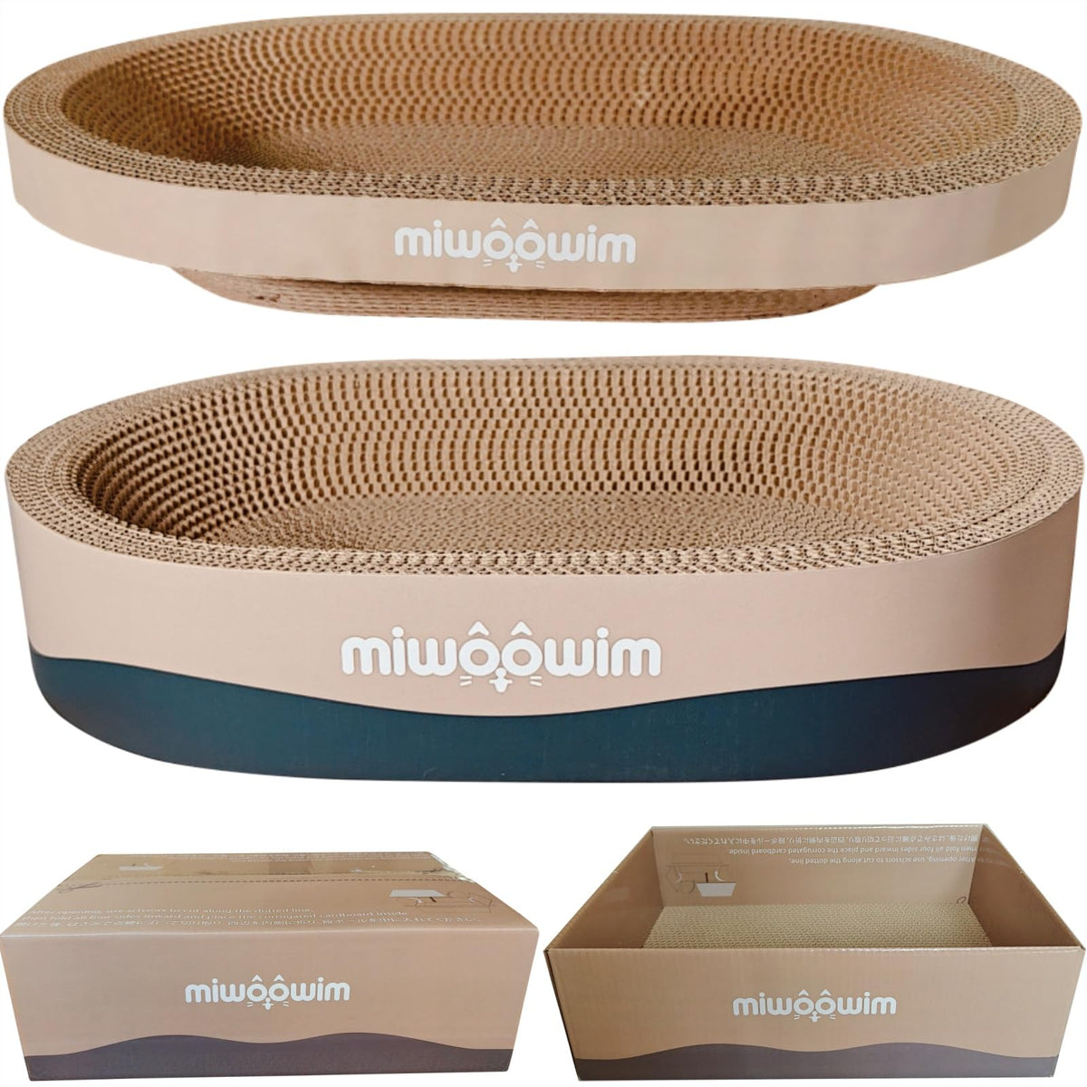 Miwoowim 3PSC oval scratchers offer lounging and scratching space.